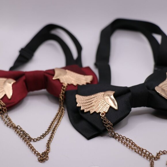 Other - Two Men's-Two Layer Adjustable Bow Ties W/Golden Wings & Multi Chain